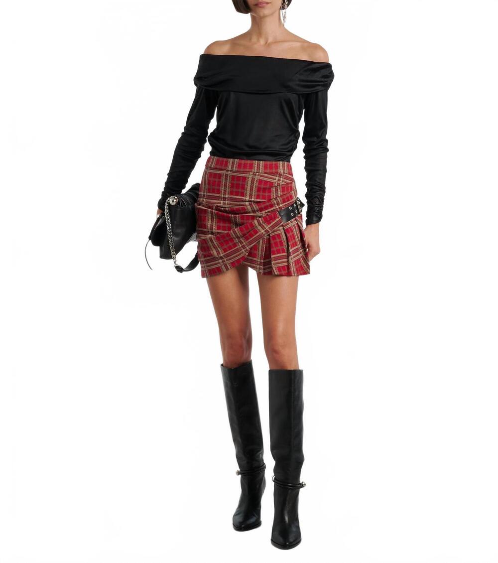 NEW ISABEL MARANT gisen belt detailed drape mini skirt in red plaid